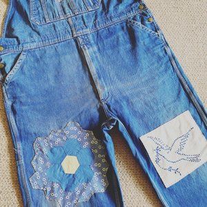 Vintage Liberty Overalls Patchwork Star Bird L XL